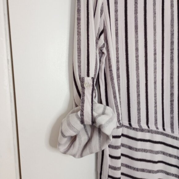 Black Tape Striped Button Front Hi-Lo Tunic Shirt - Picture 7 of 12